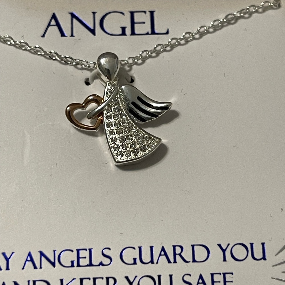 NWT silver plated with crystals angel necklace. 18 in chain - Picture 2 of 6